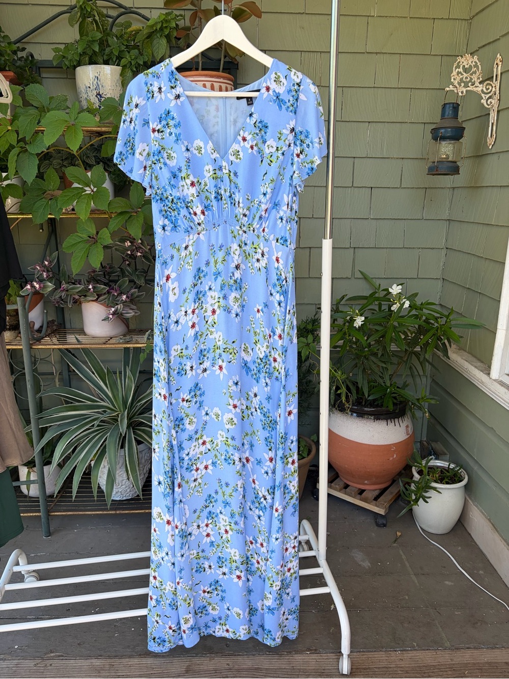 Banana Republic Periwinkle Blue Floral Split Sleeve Maxi Dress